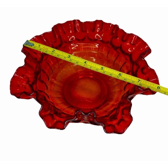 Vintage Orange Amber Glass Scalloped Tulip Bowl 7.75" Wide & 3.5" - Picture 5 of 5